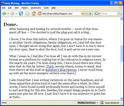 Holy Weblog Gives Up the Ghost
