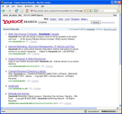 Yahoo SmartAds SERP, July 3, 2007