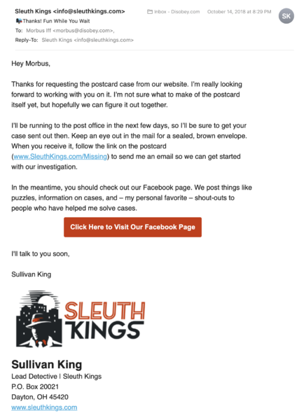 File:Sleuth Kings-Strange Postcard Case-Email-Signup Response.png